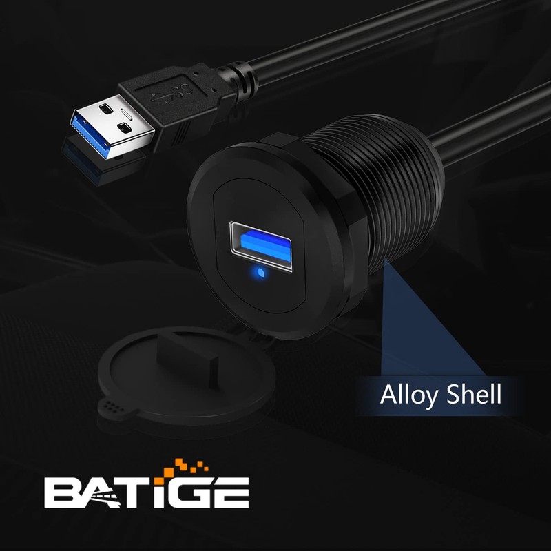 1FT Alloy Single Port USB 3.0 Dashboard Car Mount Flush Cable Male To Female gallery