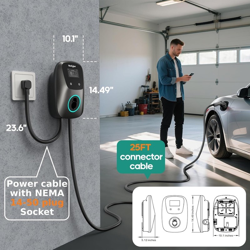 Level 2 EV Charger Station 48 Amp 25ft Cable NEMA 14-50 Plug J1772 Connector gallery