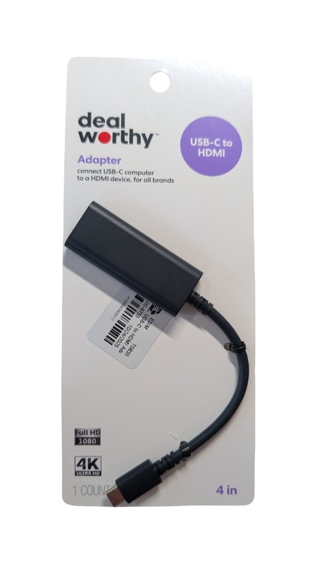 Nn9-O Dealworthy USB-C to HDMI Adapter 4K | 4″ Cable | Plug & Play | Black