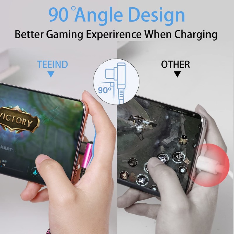 4 Pack 90 Degree 6ft USB C Angle Cord Fast Charging Type C Charger Cable Wire gallery