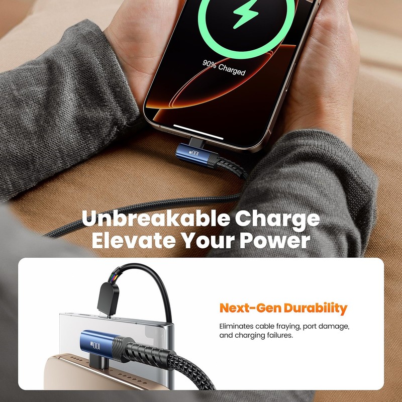 USB C Cable 10ft 2Pack, 100W Right Angle Fast Charging Cord, Blue gallery