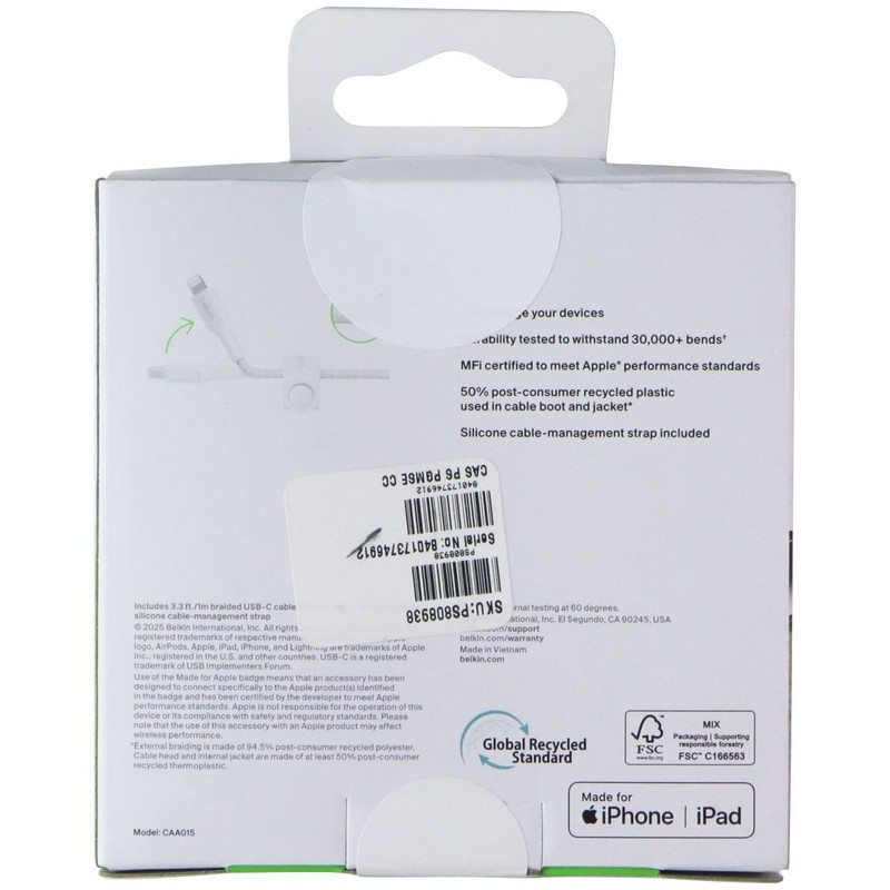 Bellkin 3.3-Ft BoostCharge Pro 30W Braided USB-C to 8-Pin 8 -Pin Cable White gallery