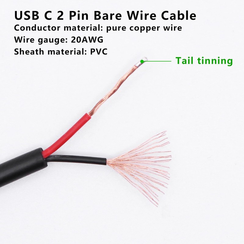 Xilaghy USB C Power Pigtail Cable 20AWG 5V USB Type C Female Plug to 2 Pin Ba... gallery