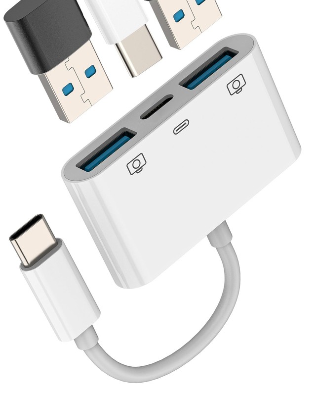 USB to Dual USB Adapter (3in1) OTG 3.0 Charger Cable Adapter for iPhone 16 15…