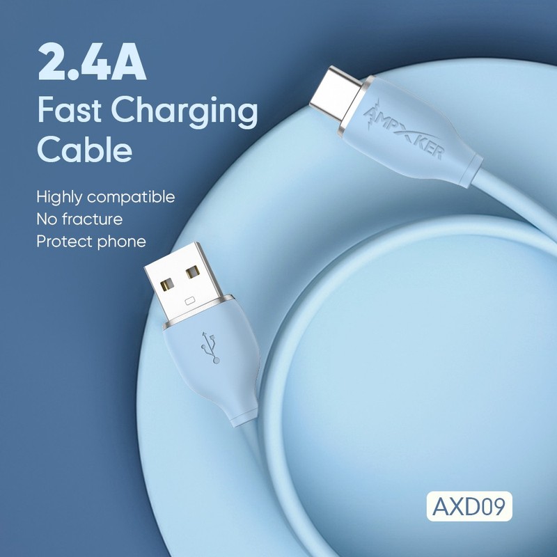 USB to Type C, 2.4A Fast Charging Thick TPE Cable Charger Data Cord 5FT - White gallery