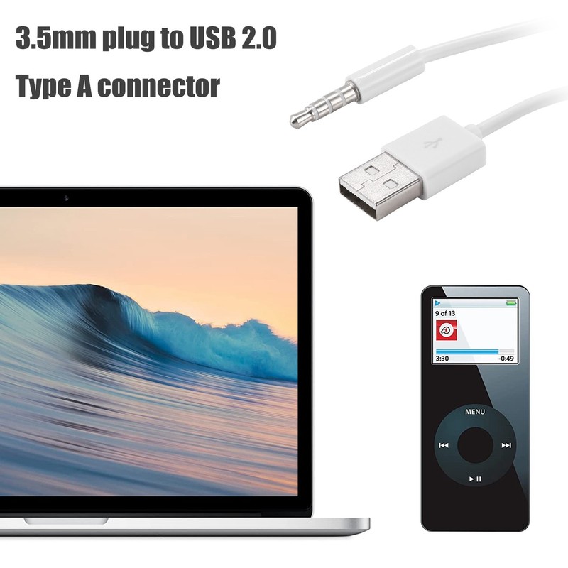 3.5mm Plug Audio AUX to USB 2.0 Plug Adapter Charging Cable 1M White P5U44072 gallery