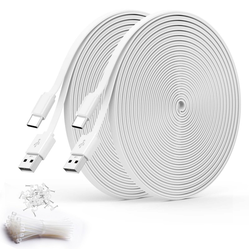 30FT USB A to C Cable 2-Pack, Flat Power Extension for CCTV, Compatible with Rin gallery