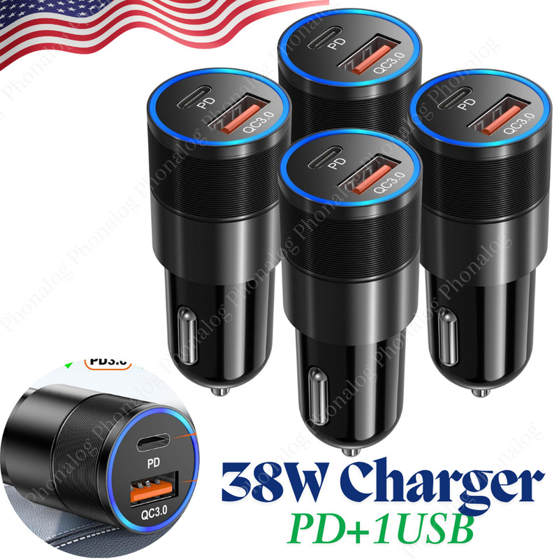 PD QC 3.0 Cigarette Lighter Adapter 38W USB Fast Charger Plug For iPhone iPad