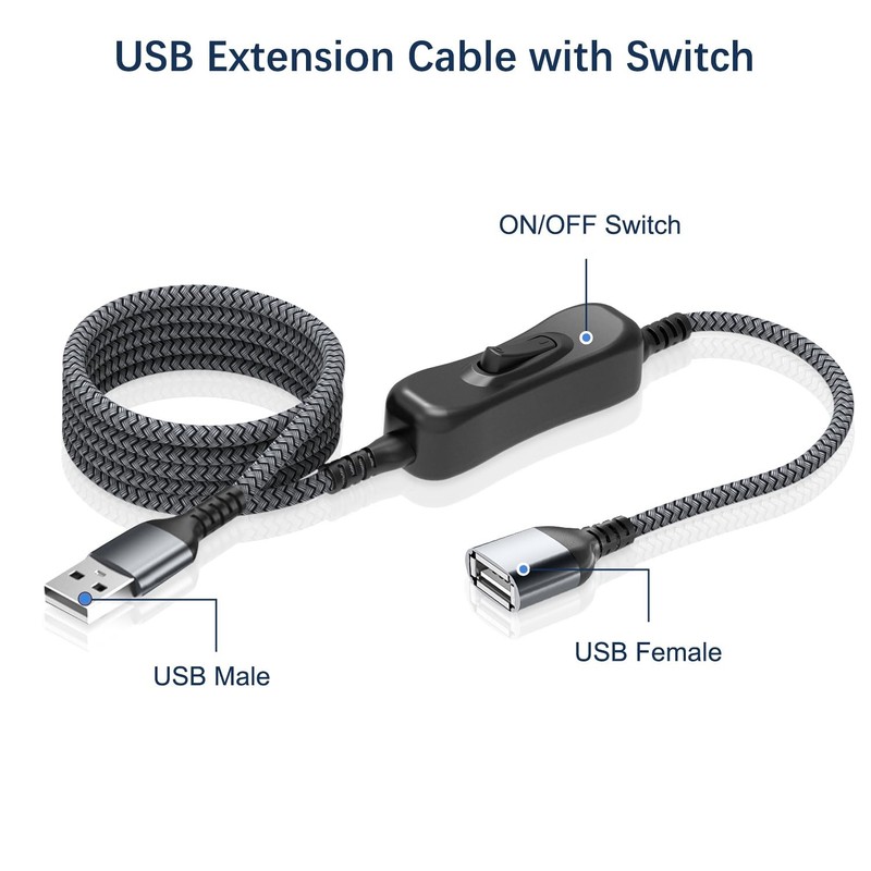 USB Extension Cable with On/Off Switch 10ft Male to Female Power Cord gallery