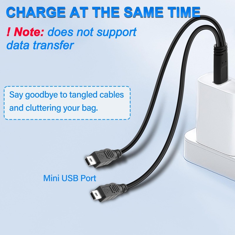 1ft 2 In 1 USB C To Dual Mini USB Charging Splitter Cable 3A Fast Power gallery