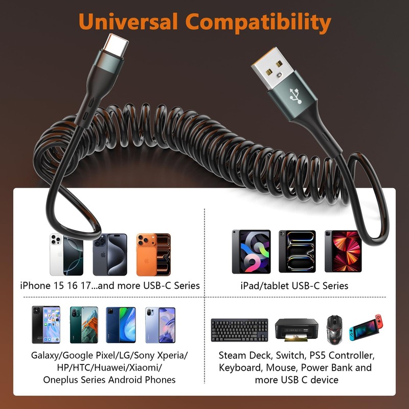 Car Carplay Cable 2Pack 3ft Coiled USB A to USB C Cable for Android Auto & Ca... gallery