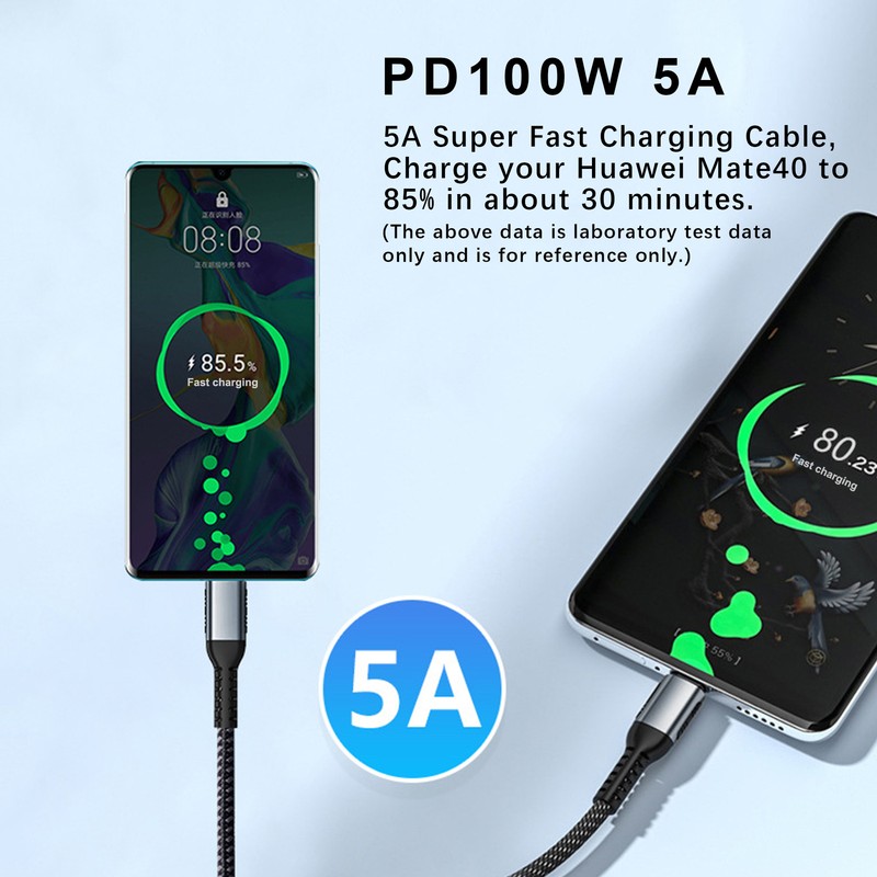 Braided USB C to USB C Cable, 100W USB C Charger Cable Fast Charging 1.5ft - 3ft gallery