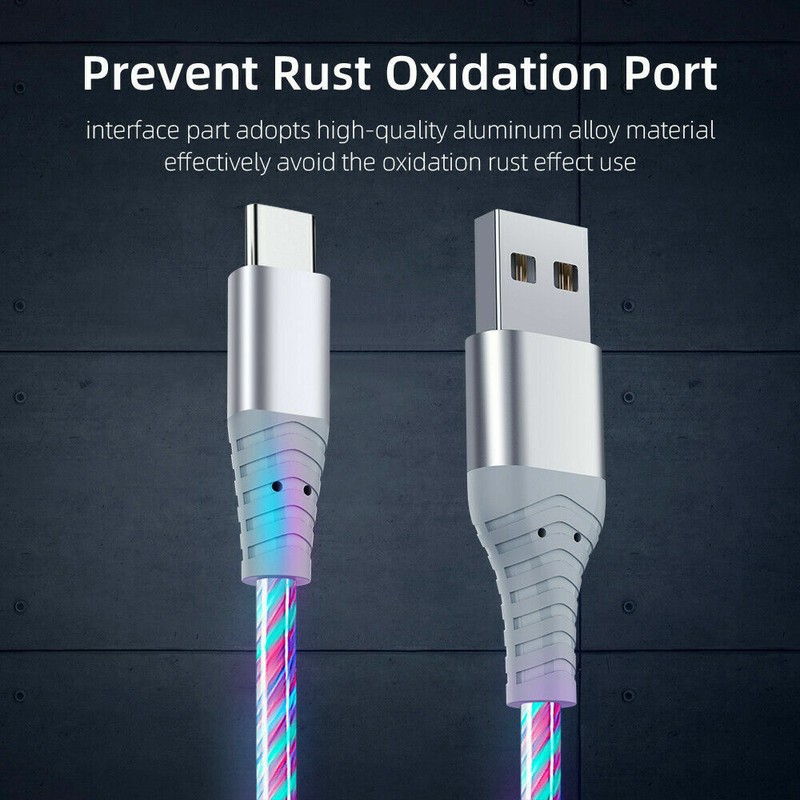 LED Light Up Charging Charger Cable USB Cord Android Type C Phone For Samsung gallery