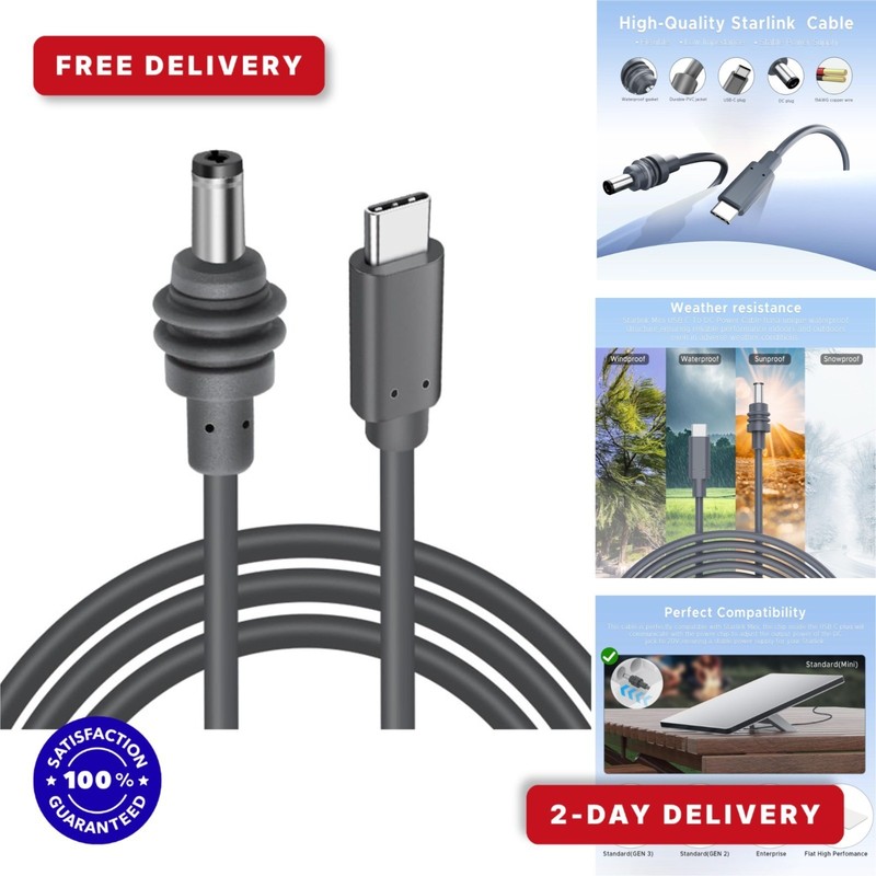ELUTENG Starlink Mini Power Cable 5ft USB C to DC Waterproof Charger