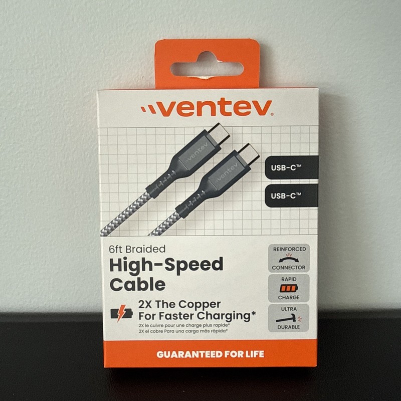 Ventev High Speed 6 Ft Braided Cable 2X the Copper for Faster Charging NEW