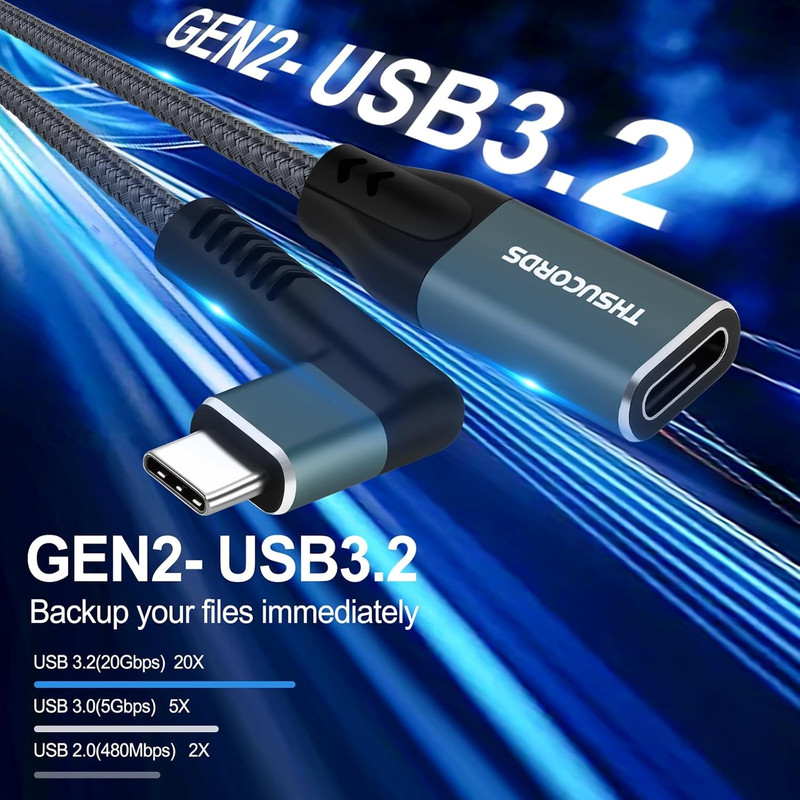USB C Extension Cable 10FT 2Pack, Type C 90 Degree Right Angle gallery