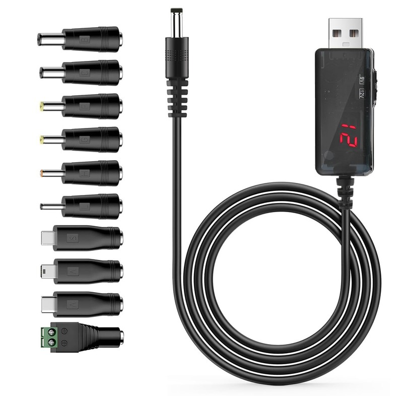 Universal USB to DC 9V 12V Power Cable, 3.3 feet long, USB to DC 5.5x2.1mm wi...