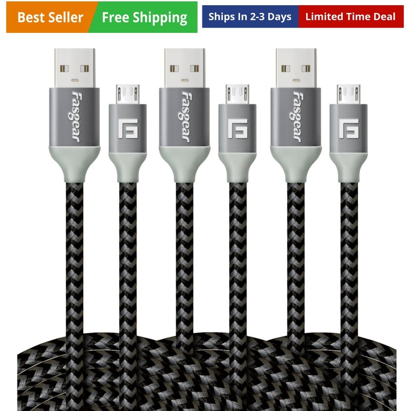 Micro USB Cable 10ft, 3 Pack Fast Charging Micro USB 2.0 High Speed Data Sync...