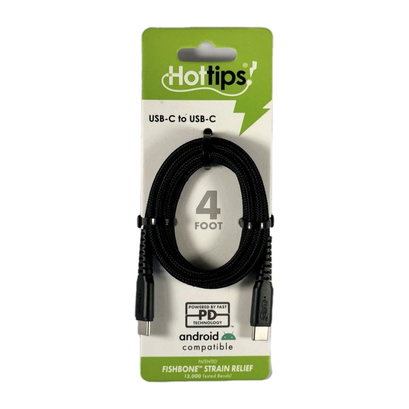 Hottips USB-C to USB-C Cable 4ft Fast Charging PD Android Type C Cord NEW
