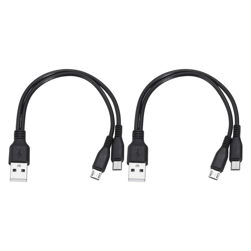 2 Pcs Multi USB A to 2 Micro USB 2 in 1 Splitter 8 Inch, Black
