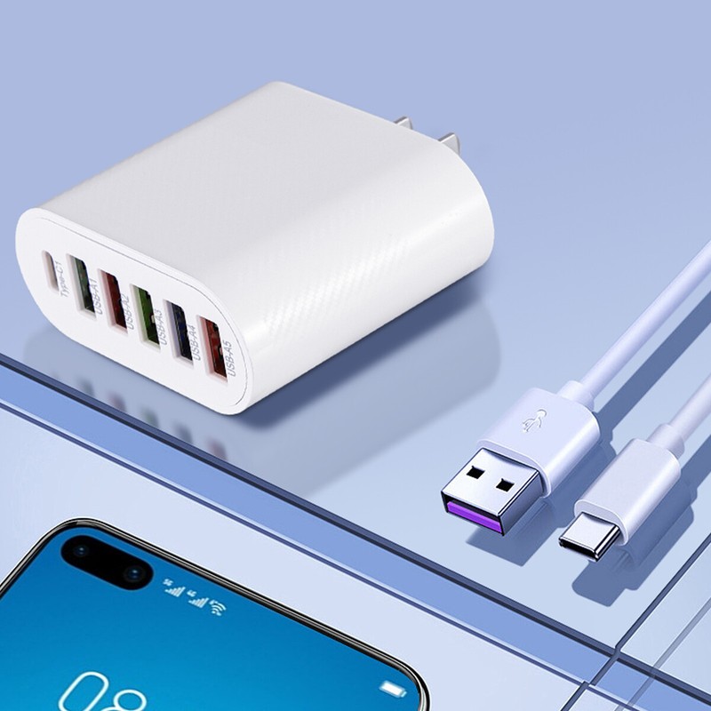 65W 6-Port USB Fast Wall Charger PD QC3.0 Adapter Quick Charge Cable for Samsung gallery