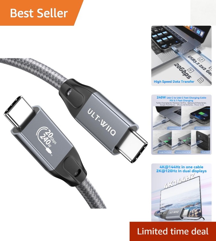 High-Speed USB C Cable 3FT – 4K Video & 240W Power Delivery for All Devices