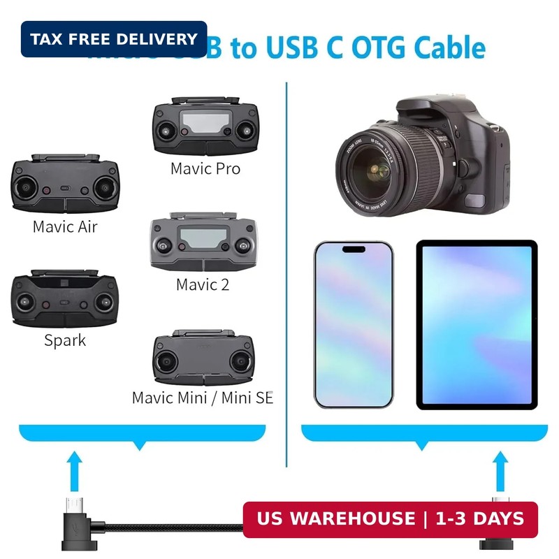 Micro USB to USB C OTG Cable 0.6 FT-2 Pack, 90 Degree Remote Controller Data Cor gallery