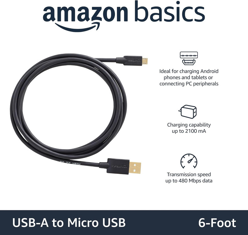 2-Pack USB-A to Micro USB Charging Cable, 480Mbps Transfer Speed with Gold-Pl…