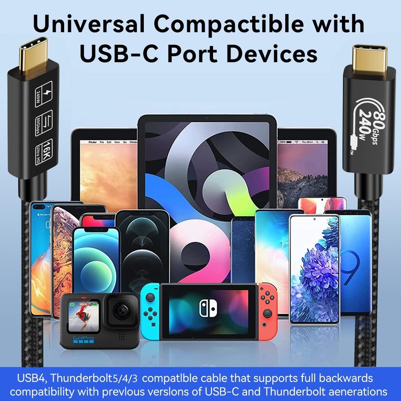 USB4 Cable with Thunderbolt 5 Cable 240 W Charging Cable 80 Gbps Data Cable g... gallery