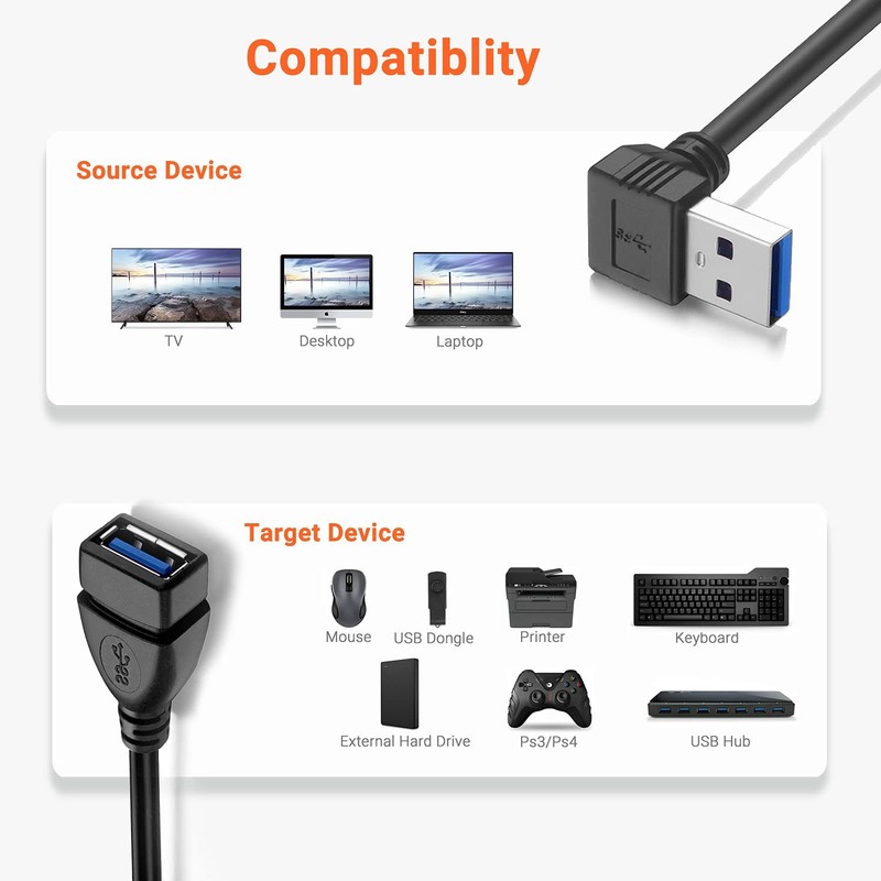 Short USB 3.0 Extension Cable 2 Pack 6 Inch Up and Down Angle Adapter gallery
