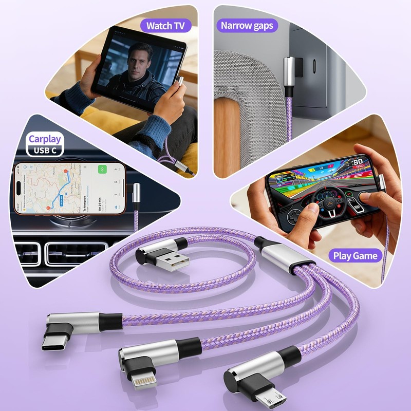 Gamer-Friendly & Travel Essentials 90 Degree Multi 2Pack5FT, Royal Purple gallery