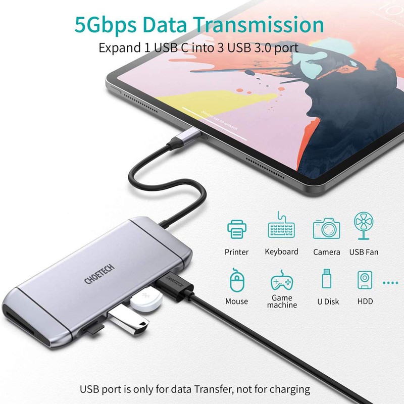 For XPS 13/15 4K CHOETECH Durable Carry USB C Hub Connect Adapter Part gallery