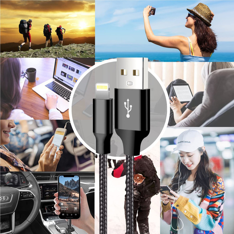 Iphone Charger, 5 Pack 3/3/6/6/10FT Apple Mfi Certified USB Lightning Cable Nylo gallery