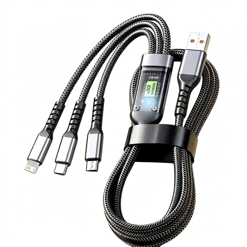 1PCS 1.2M 3 in 1 Fast Charging Cable Cell Phone Charger Cord iPhone Type C USB