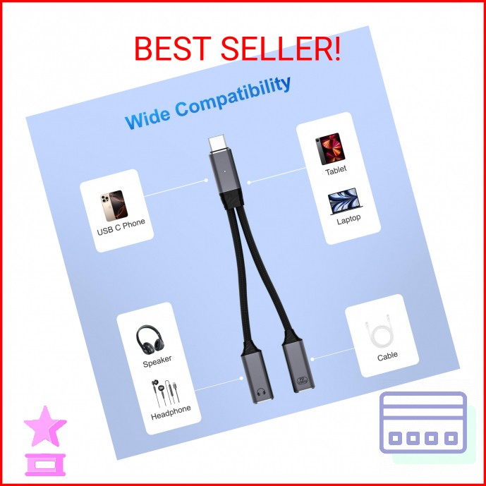 JBJBBG USB C Splitter，2 in 1 USB C Headphone and Charger Adapter Audio Dongle Ca gallery
