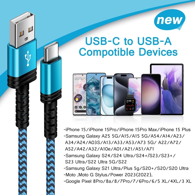 Pixel 8a Charger USB Type C Cable Fast Charigng Cord 6FT for 6 feet, Blue gallery