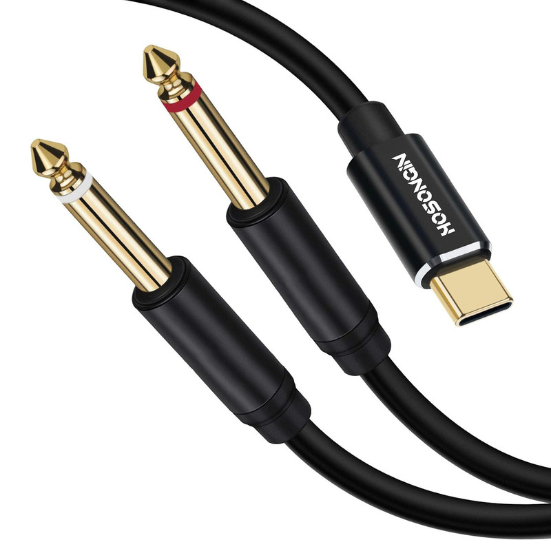 HOSONGIN USB C to 1/4″ Audio Cable, Type-C to Dual 6.35Mm TS Splitter for Iphone