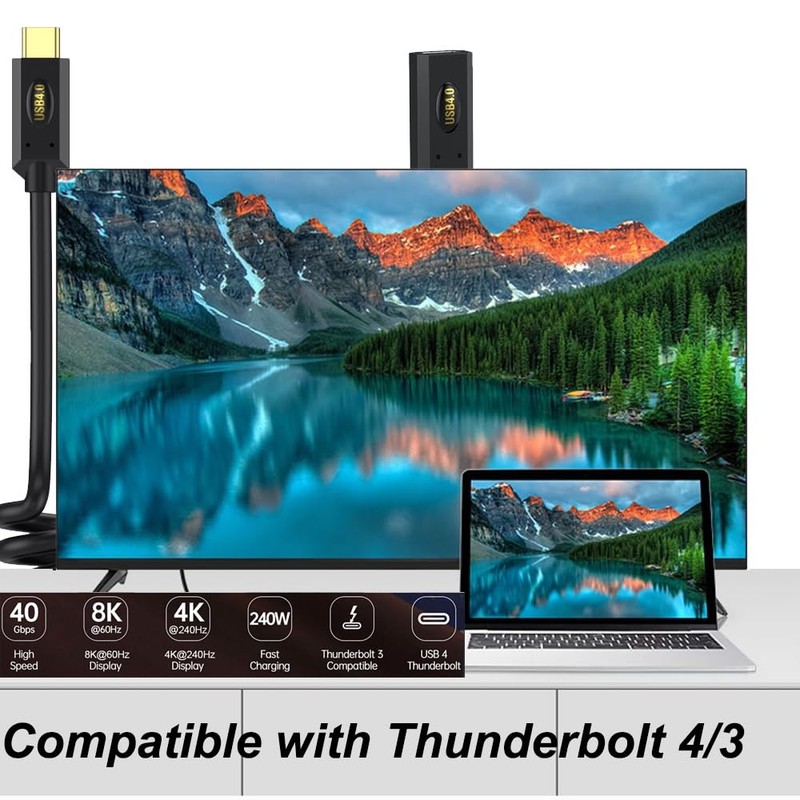 13.9ft USB 4.0 Type C Extension Coiled Cable 40Gbps 240W 8K@60Hz Angle Cord gallery