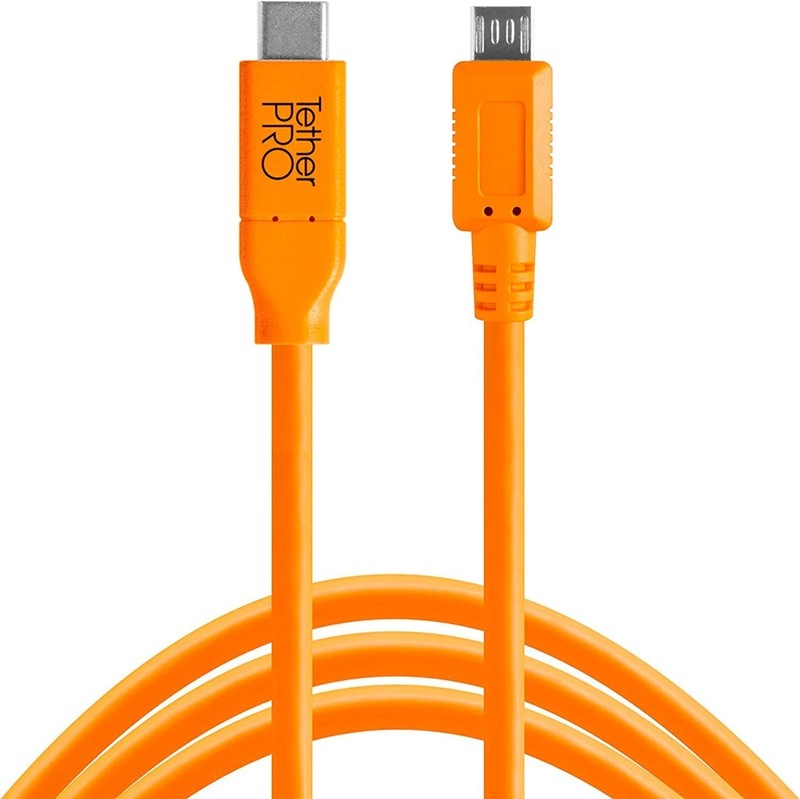 TetherPro 15′ USB-C to 2.0 Micro-B Cable for Fast Data Transfer – Orange