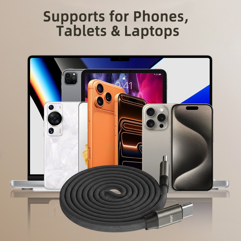 1/2x 2in 1 Invisible Holder Charger Cable 240W Fast Charging Cord w/ Phone Stand gallery