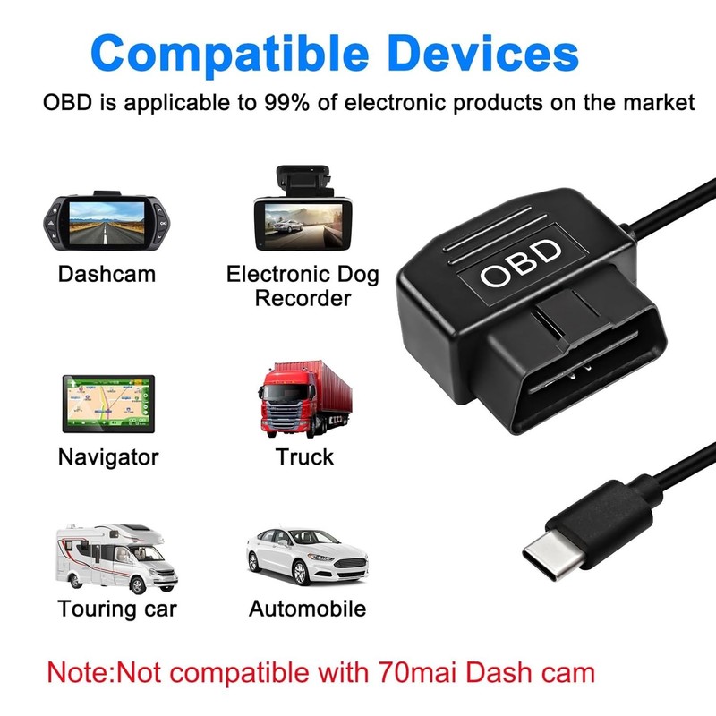OBD Power Cable for Dash Camera Type C Power Cable Adapter Hardwire Charger C... gallery