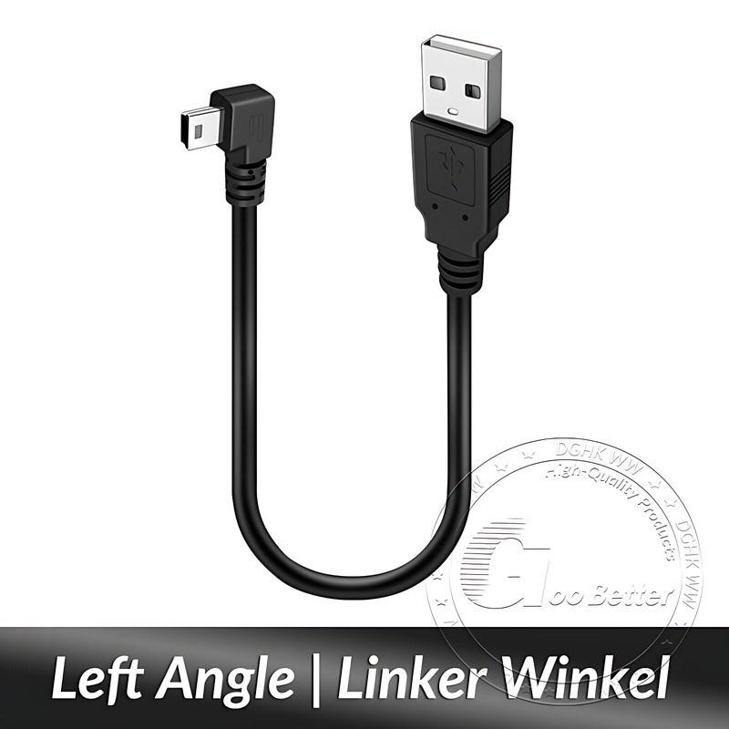 USB-A 2.0 Male to Angled 90 Degree USB Mini 5 Pin Male Cable Adapter 0.3M-3M