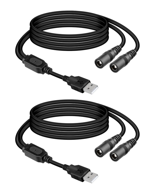 5V USB A to DC 5.5 x 2.5mm Splitter Power Cord 1 in to 2 Out, USB to Dual DC ...
