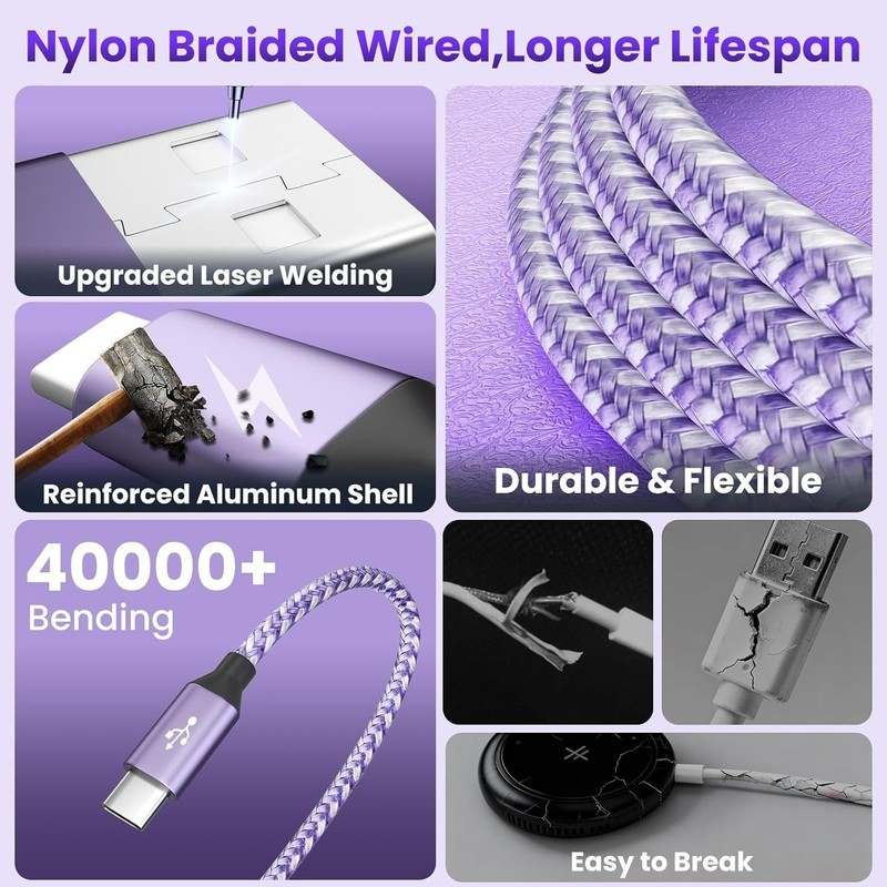 5FT Travel-Ready Braided Charging Cable for iWatch & Smartphones - 3 USB Ports gallery