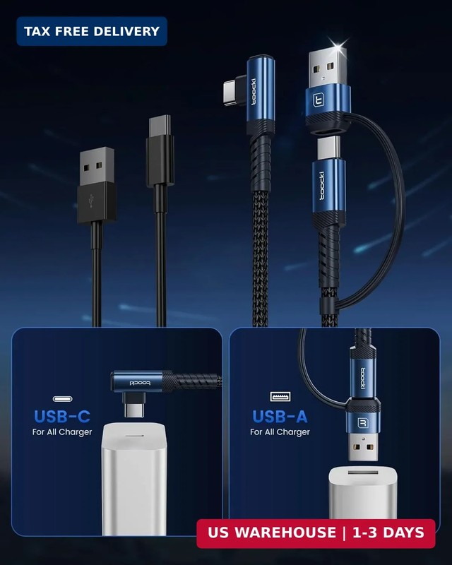 60W USB C Cable, Right Angle Type C Fast Charging Cable, 6.6FT 2-Pack | 2 in 1 M gallery
