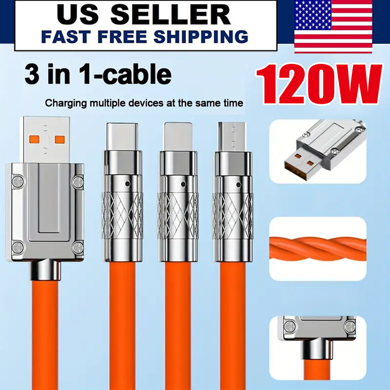 3 in 1 Fast Charging Cable Cell Phone Charger Cord For iPhone Type C Micro USB