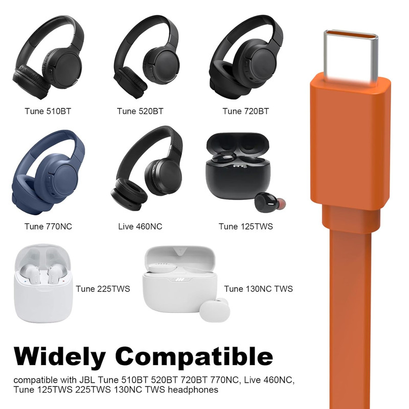 USB C Charger Cable Fast Charging Cord for JBL Headphones Speakers 3.3FT Orange gallery