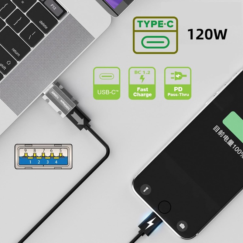 CY USB-C USB 3.1 Type C Female to 3.0 A Male 10Gbps Data Silver Straight gallery
