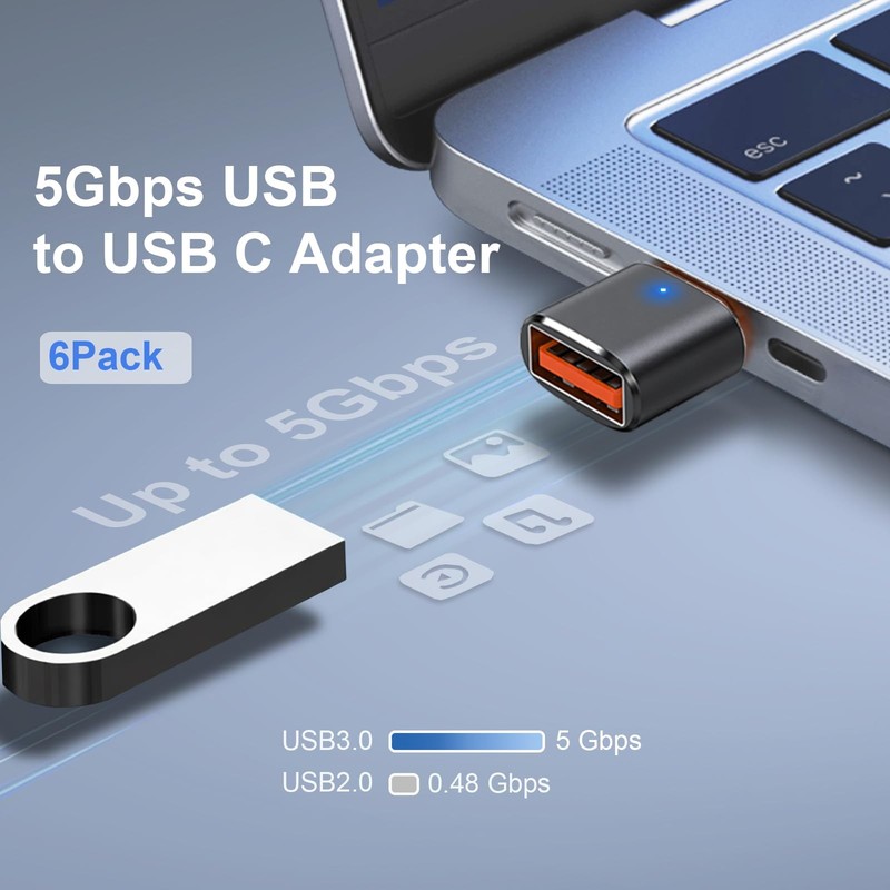 QiweDour 6 Pack USB C to Adapter, C Male 3.0 Female OTG BLACK gallery