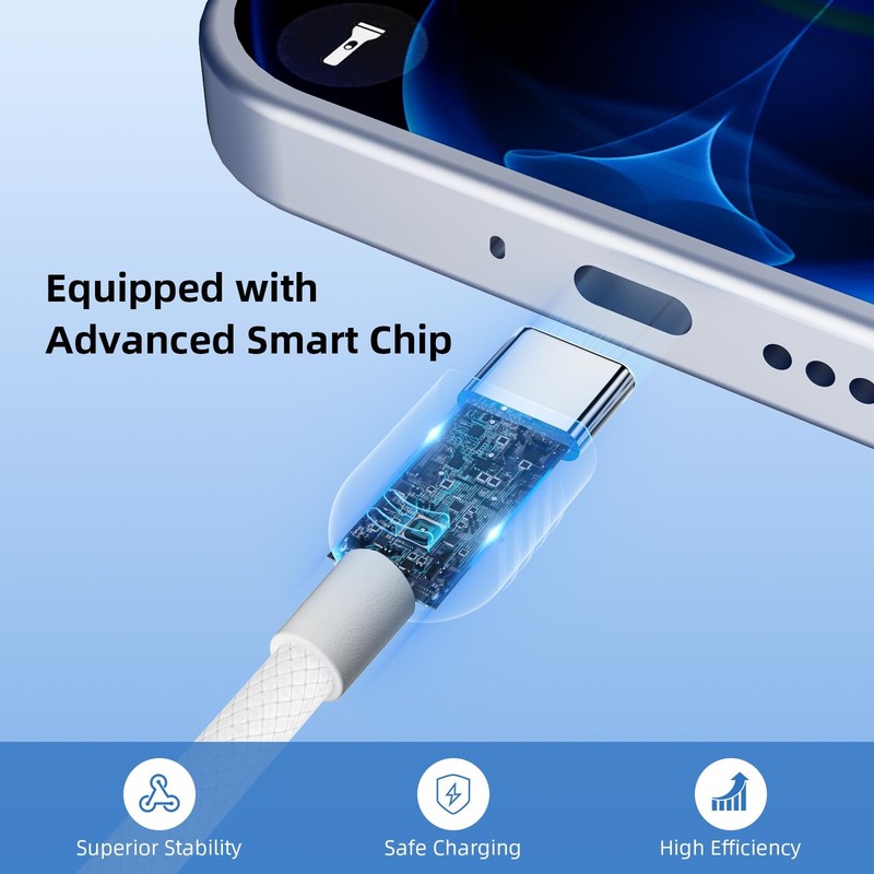 60W USB C Cable Right Angle, 3FT PD Fast Charging Cord Braided Type C Data Ca... gallery